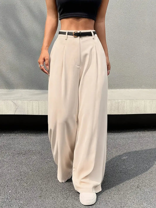 Elegantes pantalones acampanados plisados de mujer con cintura alta de Doris