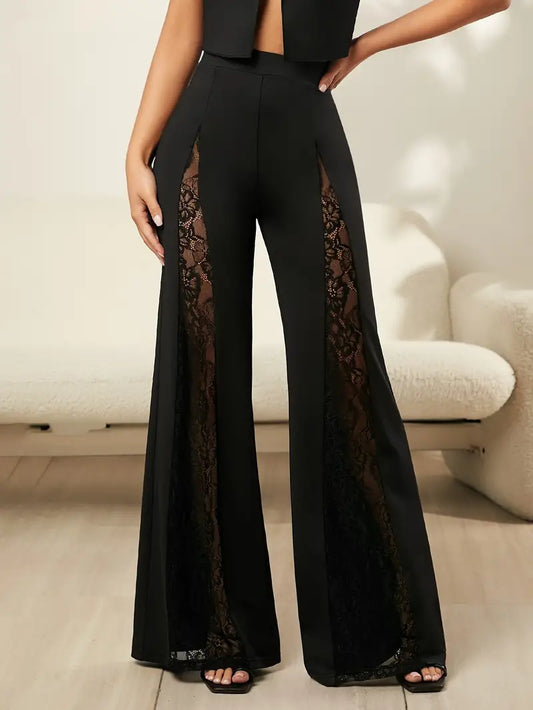 Gloria - Pantalones acampanados de moda con elegante ribete de encaje
