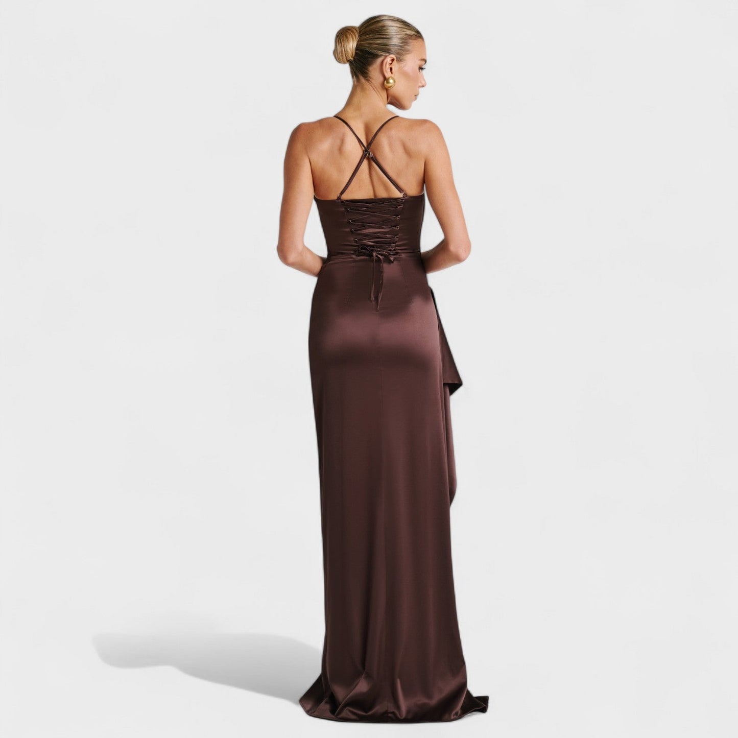 Vestido Lorena | Vestido Largo Satén Cacao