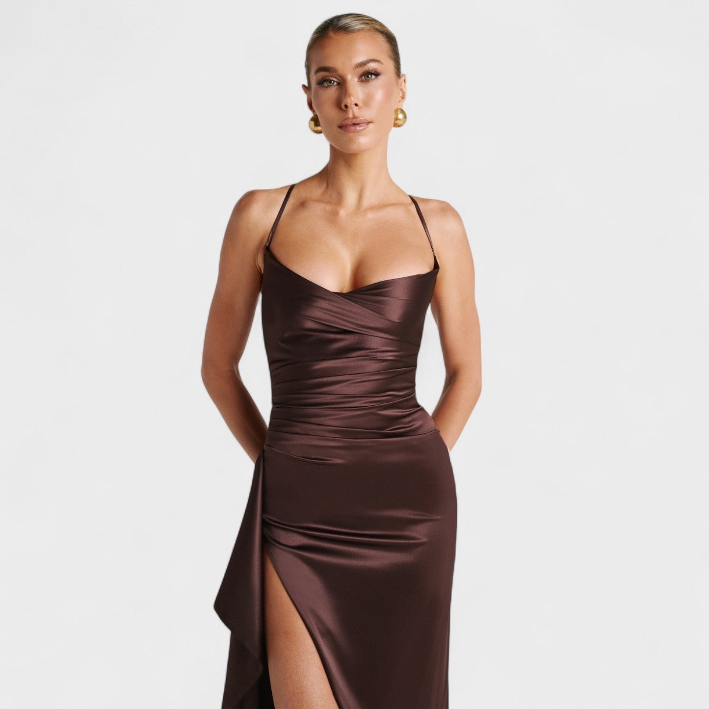Vestido Lorena | Vestido Largo Satén Cacao
