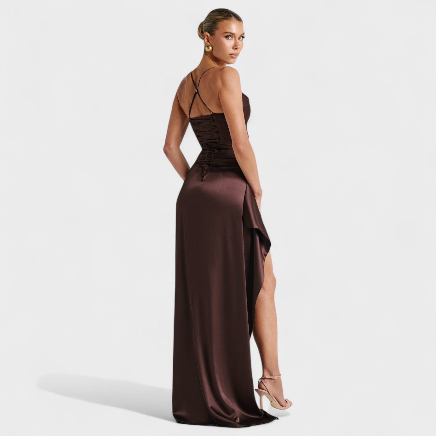 Vestido Lorena | Vestido Largo Satén Cacao