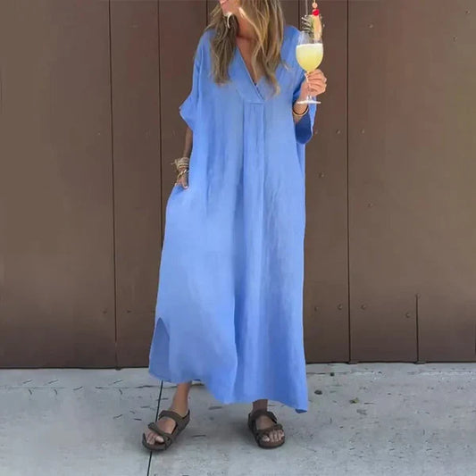 Luna™ | Vestido de mezcla de algodón con cuello en V