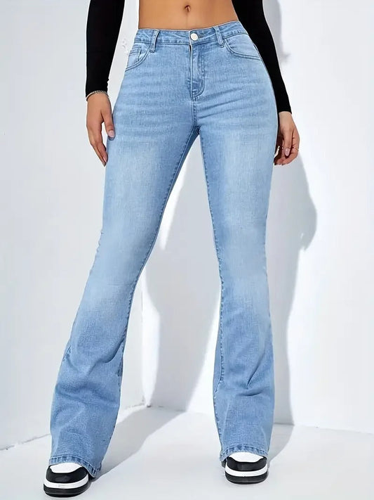 Rosie - Pantalones vaqueros de cintura alta de moda con diseño acampanado